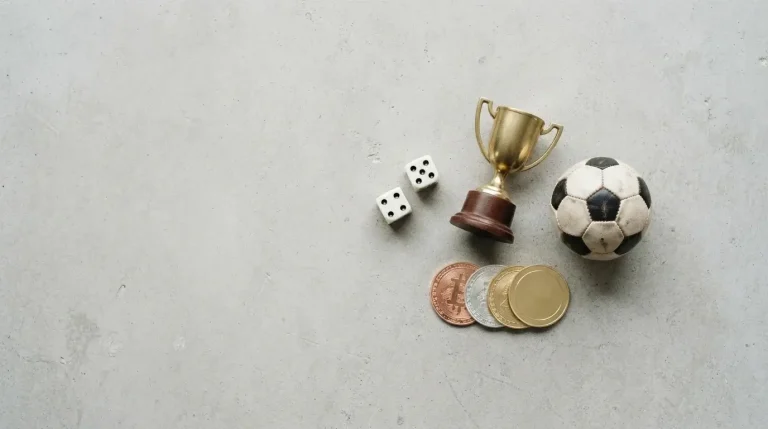 Crypto casino and sports still life with dice and trophy